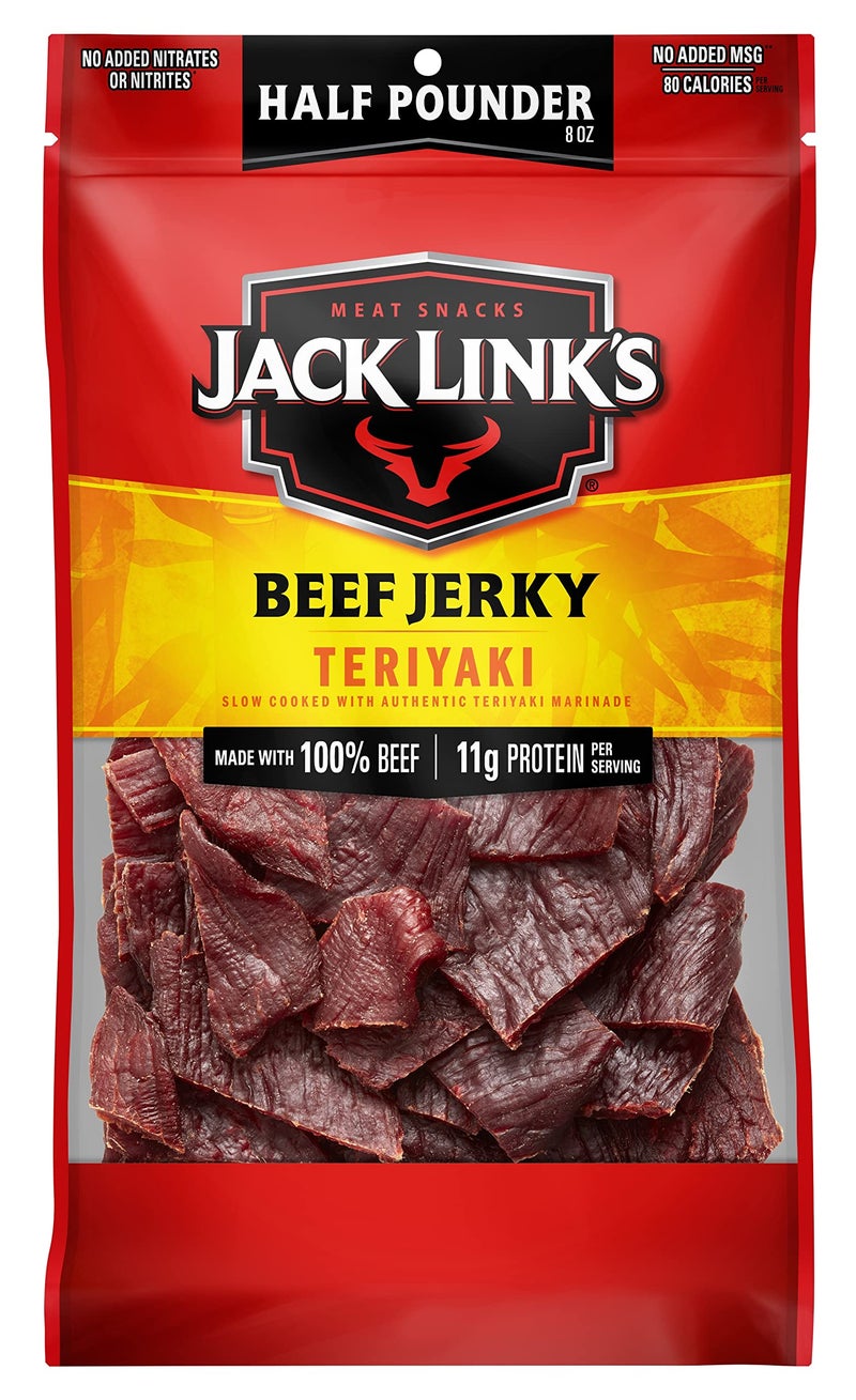 Jack Link's Beef Jerky, Teriyaki, Half Pounder Large Jerky Bag - Flavorful Meat Snack, Ready to Eat Protein Snacks with 11g of Protein per Serving, Made with 100% Beef - Image 1